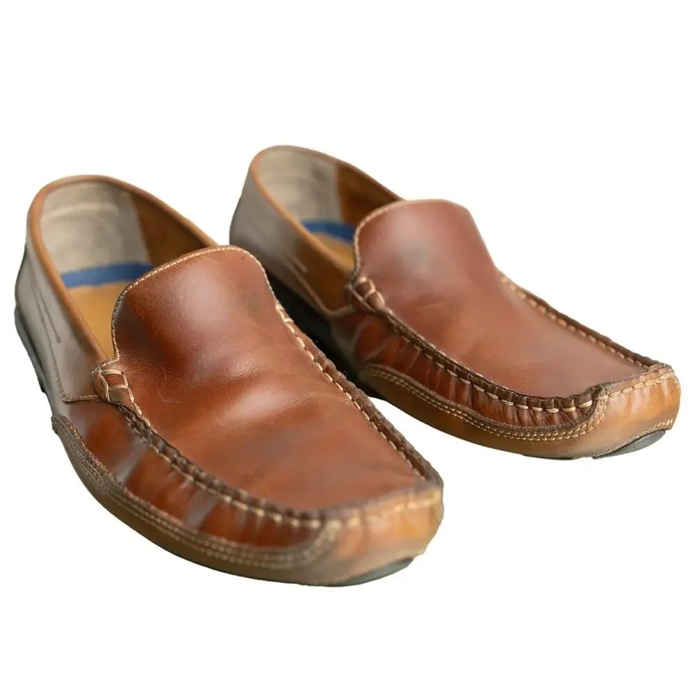 St. John's Bay Men's Brown Leather Driving Loafers Sz 11D Venetian Slip On Moc's